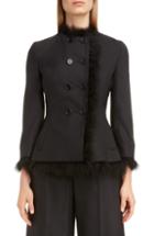 Women's Simone Rocha Marabou Trim Double Breasted Stretch Wool Jacket Us / 6 Uk - Black