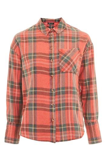 Women's Topshop Washed Tartan Shirt Us (fits Like 2-4) - Red