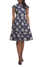 Women's Gal Meets Glam Collection Jenny Wallpaper Rose Jacquard Fit & Flare Dress - Blue