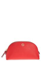 Tory Burch Robinson Small Leather Cosmetic Bag, Size - Brilliant Red
