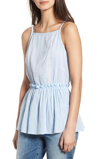 Women's Hinge Lace Trim Peplum Tank, Size - Blue