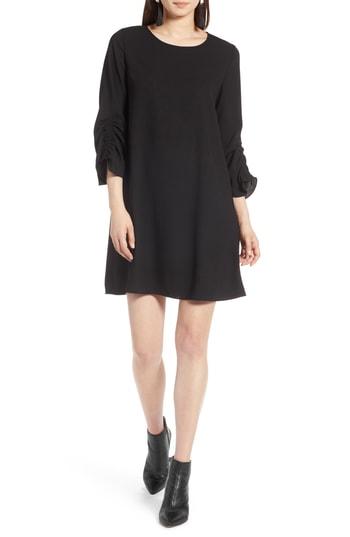 Women's Halogen Ruched Sleeve Swing Dress - Black