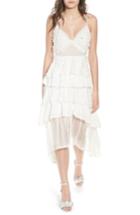 Women's Lost Ink Panelled Embroidered Fit & Flare Dress - White