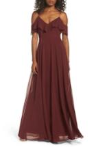 Women's Jenny Yoo Cold Shoulder Chiffon Gown - Red