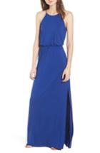 Women's High Neck Maxi Dress - Blue