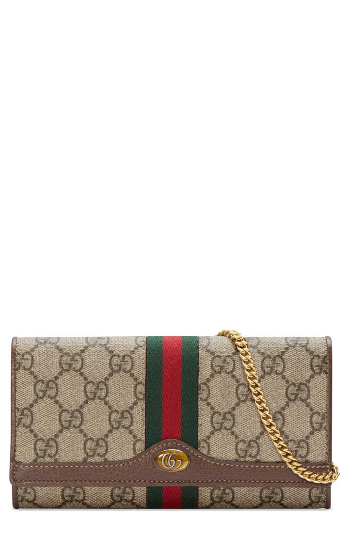 Women's Gucci Ophidia Gg Supreme Wallet On A Chain - Beige
