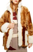 Women's Topshop Contrast Genuine Shearling Jacket - Beige