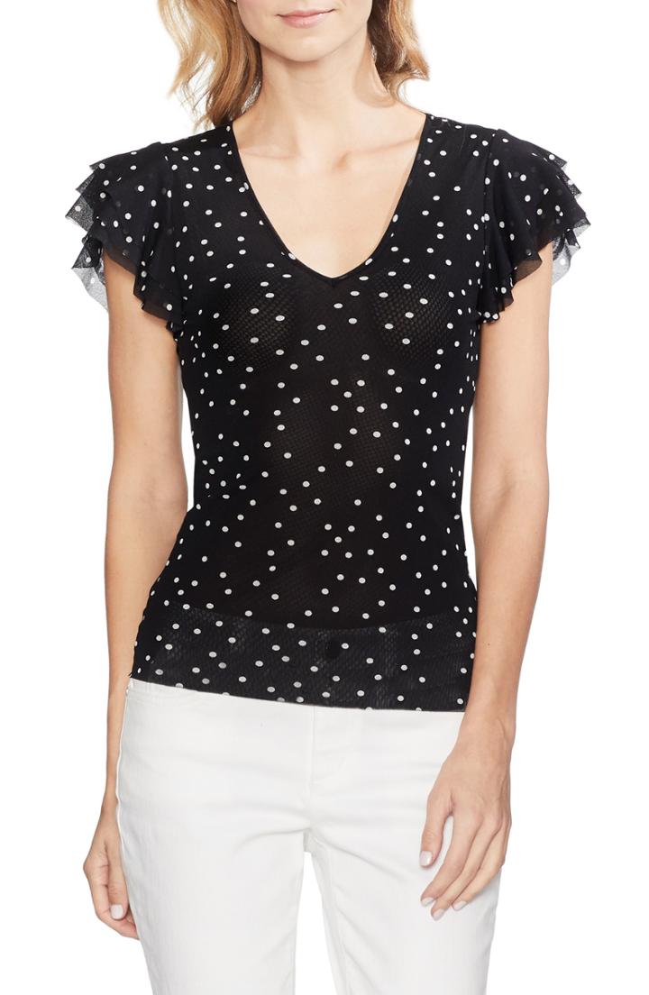 Women's Vince Camuto Polka Dot Ruffle Sleeve Top - Black