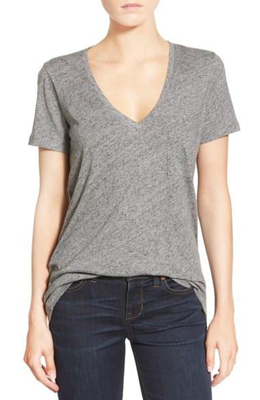 Women's Madewell 'whisper' Cotton V-neck Pocket Tee - Grey