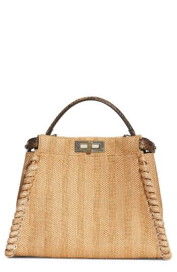 Fendi Medium Peekaboo Raffia Satchel With Genuine Python Trim -