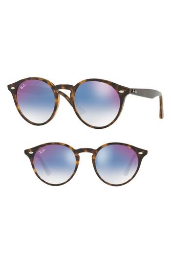 Women's Ray-ban Highstreet 49mm Round Sunglasses - Red/ Blue Gradient Mirror