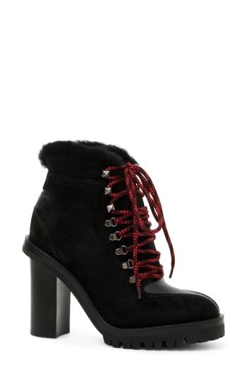 Women's Valentino Garavani Trekking Ankle Bootie With Genuine Shearling Trim Us / 36eu - Black