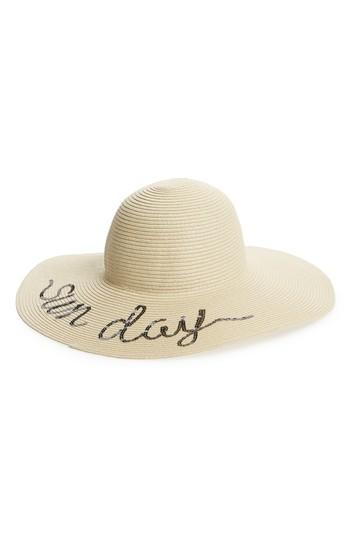 Women's Sole Society Sequin Embroidered Straw Sun Hat - Beige