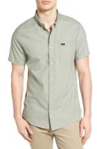 Men's Rvca 'that'll Do' Slim Fit Short Sleeve Oxford Shirt, Size - Green
