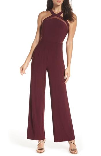 Women's Morgan & Co. Mesh Inset Jumpsuit - Burgundy