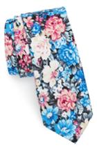 Men's 1901 Garnet Floral Print Cotton Skinny Tie, Size - Blue