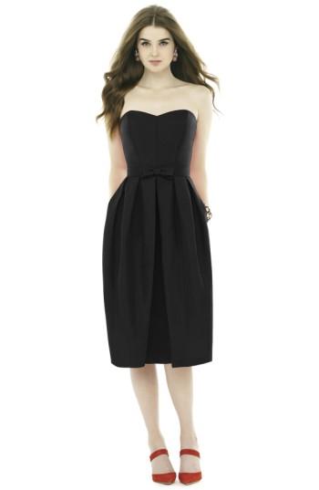 Women's Alfred Sung Strapless Peau De Soie Midi Dress With Bow Belt - Black