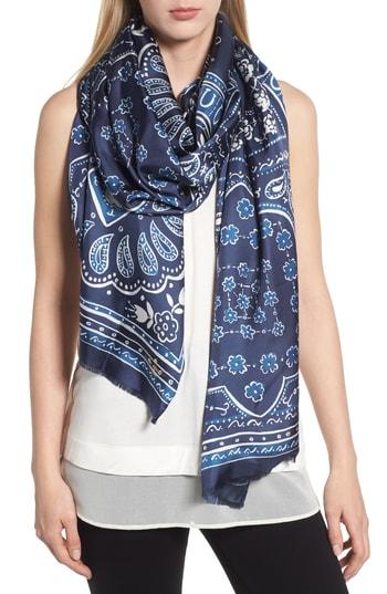 Women's Kate Spade New York Bandana Silk Oblong Scarf, Size - Blue