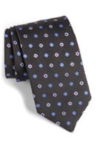 Men's David Donahue Neat Floral Medallion Silk Tie, Size - Grey