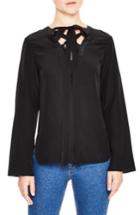 Women's Sandro Lace-up Tie Silk Top - Black