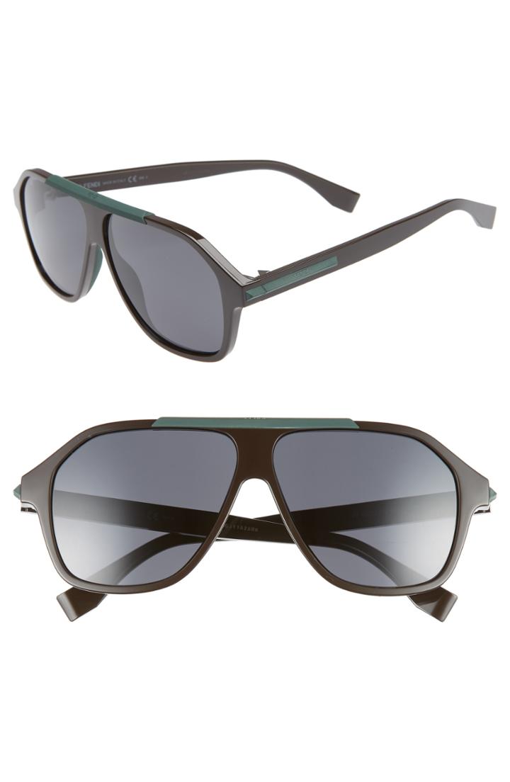 Men's Fendi 59mm Navigator Sunglasses - Brown