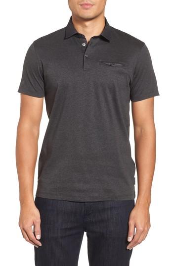 Men's Ted Baker London Woven Trim Jersey Polo (l) - Grey