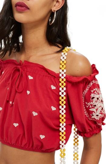 Women's Topshop Gypsy Embroidered Crop Top Us (fits Like 0) - Red