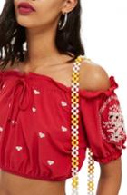 Women's Topshop Gypsy Embroidered Crop Top Us (fits Like 0) - Red