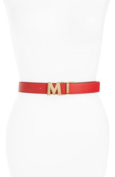 Women's Mcm 'visetos' Reversible Leather Belt, Size - Ruby Red