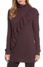 Women's Halogen Ruffle Front Turtleneck Tunic, Size - Purple