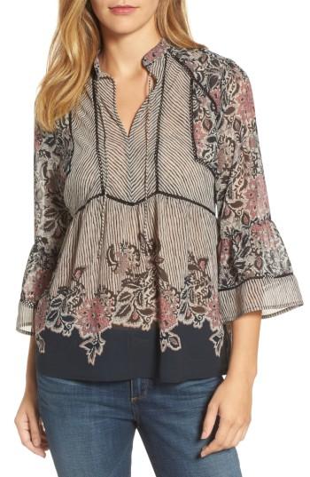 Women's Lucky Brand Mixed Print Top - Black