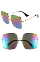 Women's Gucci 60mm Square Sunglasses - Gold/ Rainbow Tiger