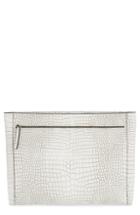 Dries Van Noten Oversize Croc Embossed Leather Pouch - White