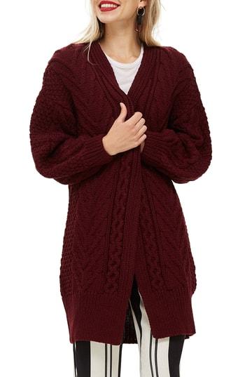 Women's Topshop Long Open Front Cardi Us (fits Like 0) - Red