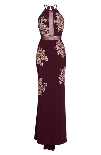 Women's Xscape Embellished Floral Halter Gown - Burgundy