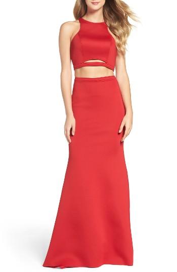 Women's La Femme Cutout Two-piece Gown - Red