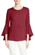 Women's Milly Bell Sleeve Stretch Silk Blouse - Red