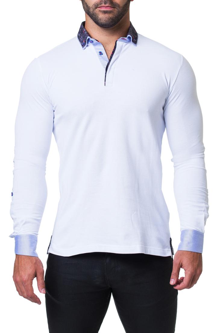 Men's Maceoo Newton Trim Fit Long Sleeve Polo (xl) - White