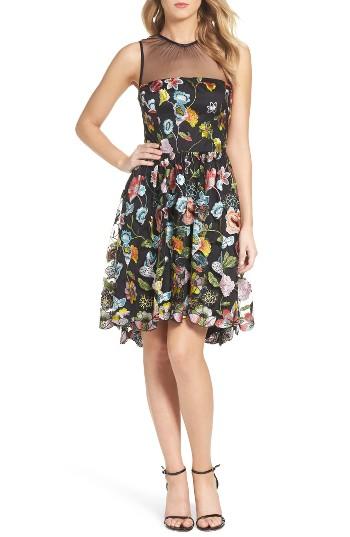 Women's Aidan By Aidan Mattox Embroidered Fit & Flare Dress - Black