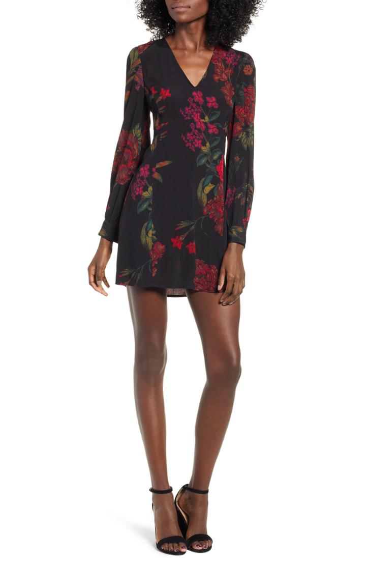 Women's Leith V-neck Floral Print Minidress, Size - Black