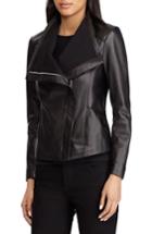 Women's Lauren Ralph Lauren Drape Front Leather Moto Jacket - Black