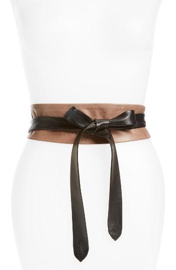 Women's Ada Handmade Leather Wrap Belt, Size - Taupe/ Black Combo