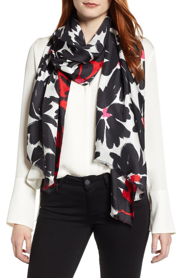 Women's Kate Spade New York Artistic Floral Oblong Scarf, Size - Black