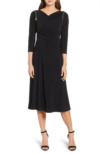 Women's Chaus Zip Shoulder Ruched Surplice Dress - Black