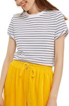 Women's Topshop Roll Cuff Stripe Tee Us (fits Like 6-8) - Blue
