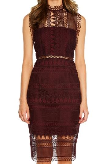 Women's Bardot Mariana Lace Body-con Dress - Burgundy