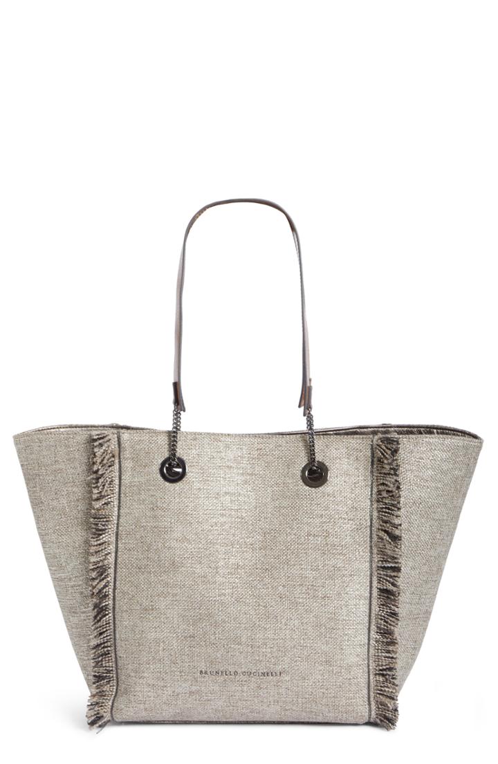 Brunello Cucinelli Reversible Fringe Shopper - Grey
