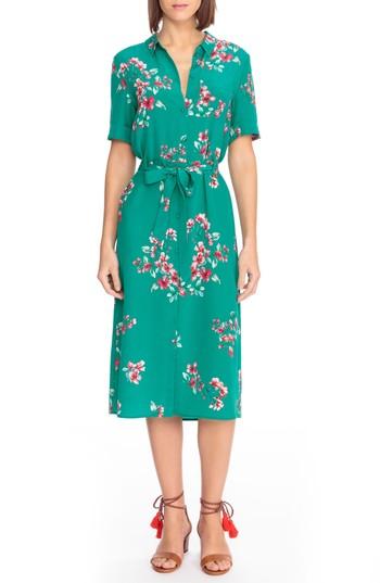Women's Sezane Lexia Floral Silk Shirtdress Us / 34 Fr - Blue/green