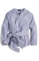 Women's J.crew Stretch Cotton Stripe Wrap Top - Blue