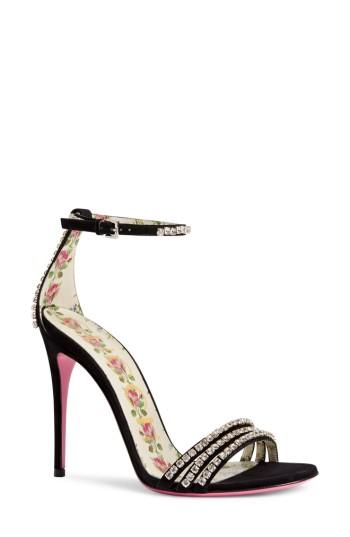 Women's Gucci Ilse Crystal Embellished Ankle Strap Sandal Us / 37eu - Black